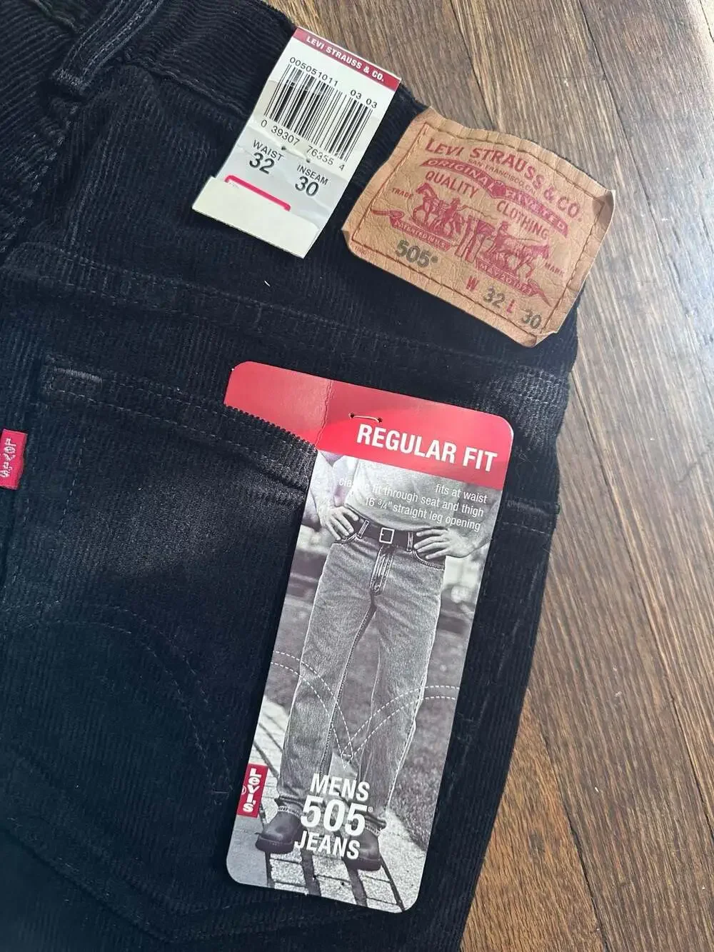 Levi's 505 Regular Fit Corduroy Pants Black Size 32x30